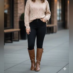 BARE TRAPS Elegant Vegan Leather Wide Calf Brown Riding Boots